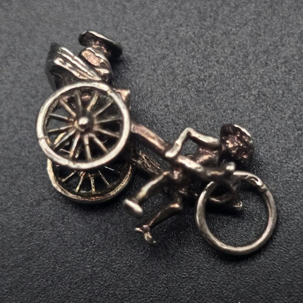 Sterling Silver Rickshaw Charm Carriage Spinning Wheels Vintage Jewelry